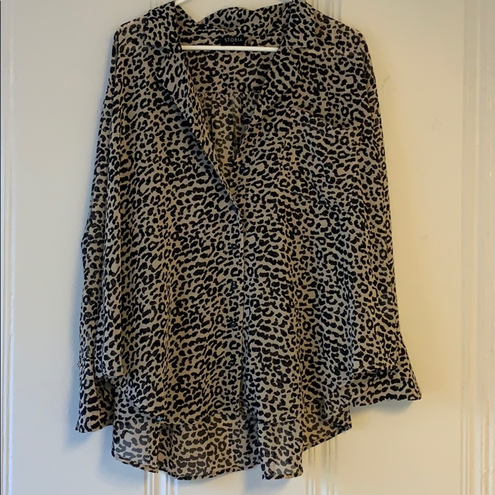 Sheer leopard button up
